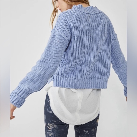 Free People Bell Song Pullover Vintage Blue Knit Sweater M - Picture 4 of 10